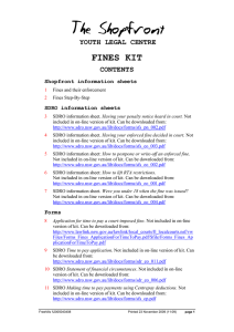 FINES KIT YOUTH LEGAL CENTRE CONTENTS Shopfront information sheets