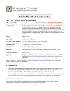 ADMINISTRATIVE POLICY STATEMENT Policy Title:  Conflicts of Interest and Commitment