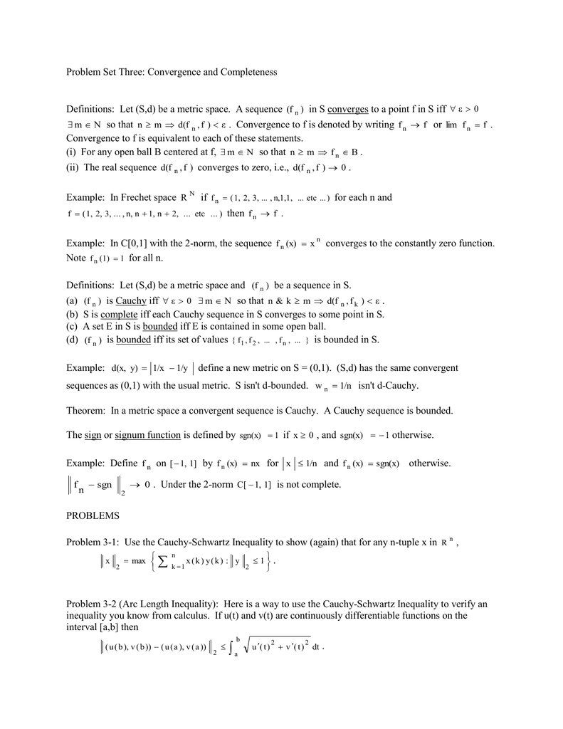 Problem Set Three Convergence And Completeness