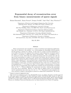 Exponential decay of reconstruction error from binary measurements of sparse signals