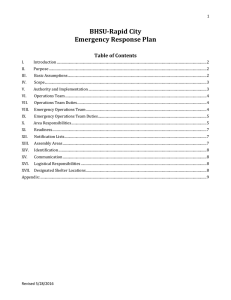 BHSU-Rapid City Emergency Response Plan Table of Contents
