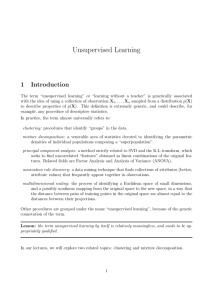 Unsupervised Learning 1 Introduction