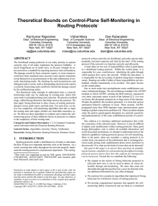 Theoretical Bounds on Control-Plane Self-Monitoring in Routing Protocols Raj Kumar Rajendran Vishal Misra