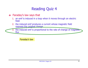 Reading Quiz 4 Faraday’s law says that