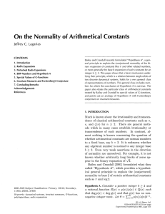 On the Normality of Arithmetical Constants Jeffrey C. Lagarias