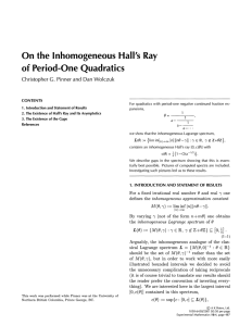 On the Inhomogeneous Hall's Ray of Period-One Quadratics