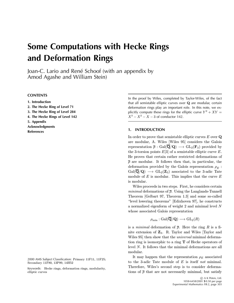 Some Computations With Hecke Rings And Deformation Rings