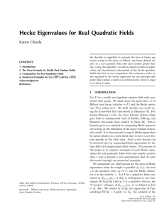 Hecke Eigenvalues for Real Quadratic Fields Kaoru Okada