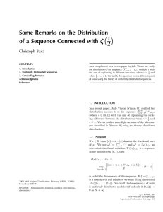 ζ Some Remarks on the Distribution 1 of a Sequence Connected with