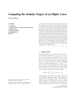 Computing the Modular Degree of an Elliptic Curve Mark Watkins CONTENTS