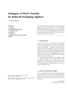 Analogues of Weyl’s Formula for Reduced Enveloping Algebras J. E. Humphreys CONTENTS