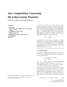 New Computations Concerning the Cohen-Lenstra Heuristics Herman te Riele and Hugh Williams CONTENTS