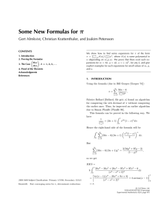 π Some New Formulas for Gert Almkvist, Christian Krattenthaler, and Joakim Petersson CONTENTS