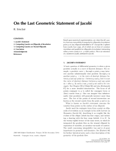 On the Last Geometric Statement of Jacobi R. Sinclair CONTENTS