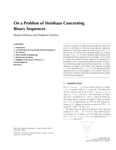 On a Problem of Steinhaus Concerning Binary Sequences CONTENTS