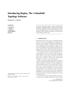 Introducing Regina, The 3-Manifold Topology Software Benjamin A. Burton CONTENTS