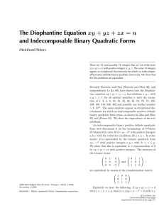 The Diophantine Equation and Indecomposable Binary Quadratic Forms xy Meinhard Peters