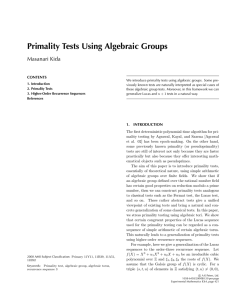 Primality Tests Using Algebraic Groups Masanari Kida CONTENTS