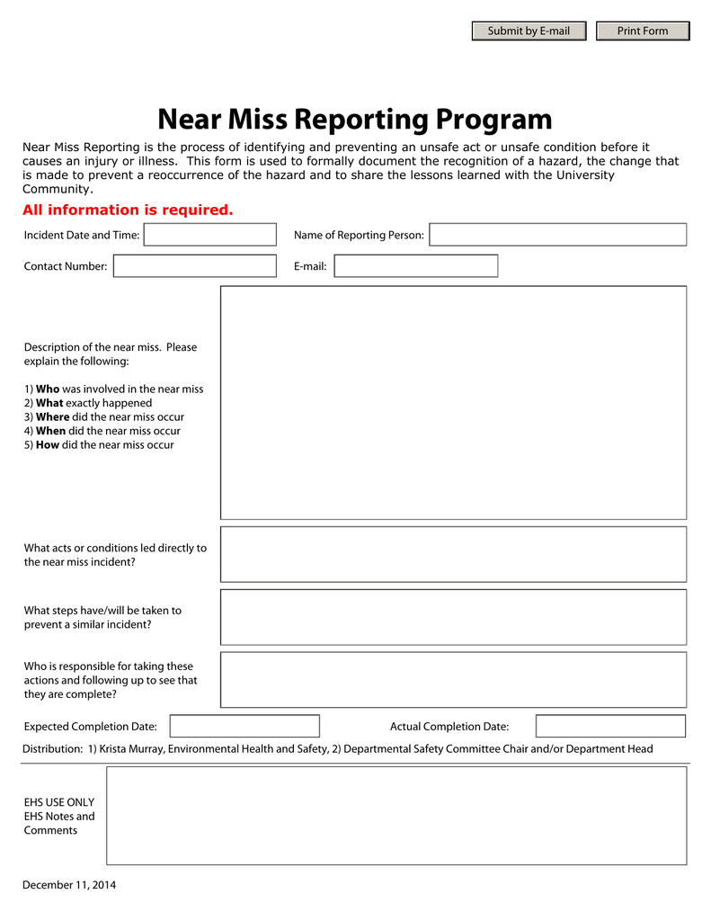 Near Miss Reporting Program Regarding Near Miss Incident Report Template