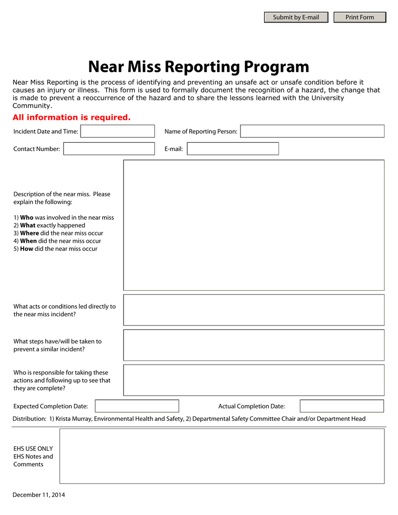 Near Miss Incident Report Template 3183