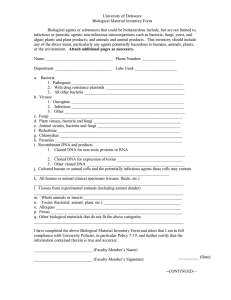 University of Delaware Biological Material Inventory Form