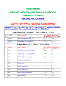 List Of Journals For Bioinformatics Centre, Dept. of Biotechnology, Mizoram University