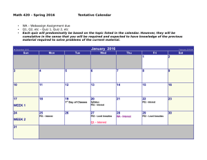 Math 420 – Spring 2016 Tentative Calendar
