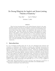 On Strong Ellipticity for Implicit and Strain-Limiting Theories of Elasticity ∗ Tina Mai
