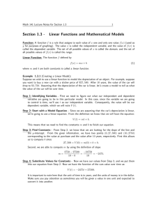Section 1.3 - Linear Functions and Mathematical Models