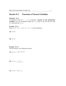 Section 8.1 - Functions of Several Variables