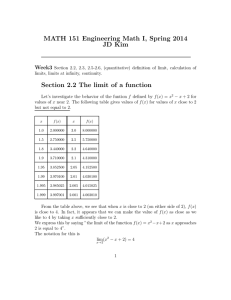 MATH 151 Engineering Math I, Spring 2014 JD Kim Week3