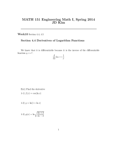 MATH 151 Engineering Math I, Spring 2014 JD Kim Week10