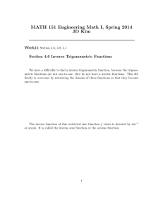 MATH 151 Engineering Math I, Spring 2014 JD Kim Week11