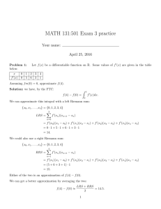 MATH 131:501 Exam 3 practice Your name: April 25, 2016