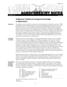 AGROFORESTRY NOTES Indigenous Traditional Ecological Knowledge in Agroforestry C