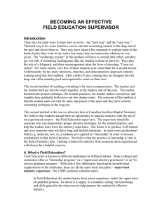 BECOMING AN EFFECTIVE FIELD EDUCATION SUPERVISOR  Introduction