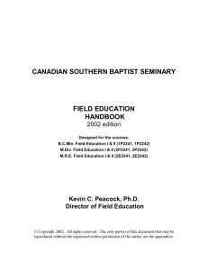 CANADIAN SOUTHERN BAPTIST SEMINARY FIELD EDUCATION HANDBOOK