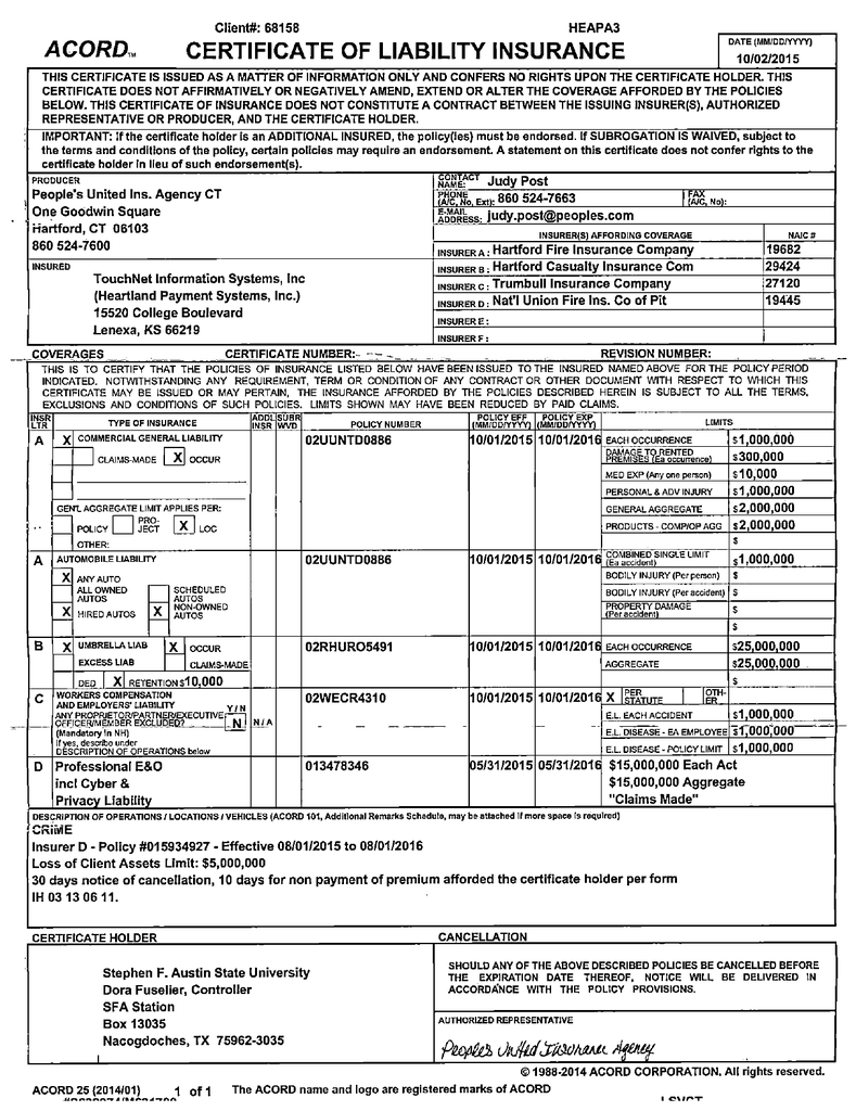 ACORD„ CERTIFICATE OF LIABILITY INSURANCE Inside Certificate Of Liability Insurance Template