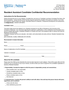 Resident Assistant Candidate Confidential Recommendation  Instructions for the Recommender