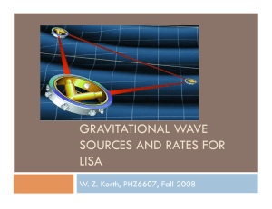 GRAVITATIONAL WAVE SOURCES AND RATES FOR LISA W. Z. Korth, PHZ6607, Fall 2008