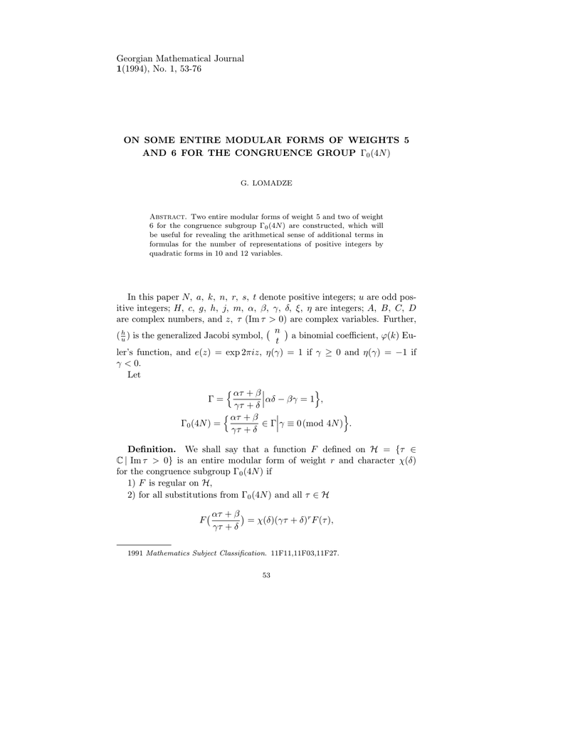 Georgian Mathematical Journal 1 1994 No 1 53 76