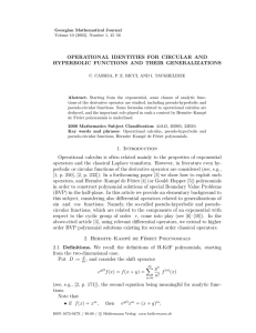 OPERATIONAL IDENTITIES FOR CIRCULAR AND HYPERBOLIC FUNCTIONS AND THEIR GENERALIZATIONS