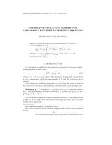 KNESER-TYPE OSCILLATION CRITERIA FOR SELF-ADJOINT TWO-TERM DIFFERENTIAL EQUATIONS Z 