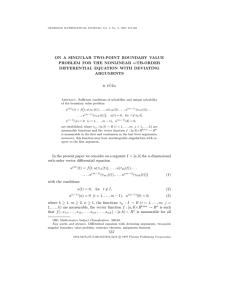 ON A SINGULAR TWO-POINT BOUNDARY VALUE m DIFFERENTIAL EQUATION WITH DEVIATING ARGUMENTS