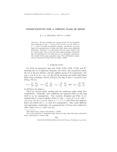 COMMUTATIVITY FOR A CERTAIN CLASS OF RINGS