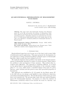 QUASICONFORMAL DEFORMATIONS OF HOLOMORPHIC FUNCTIONS on the occasion of his 110th birthday
