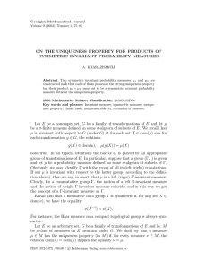 ON THE UNIQUENESS PROPERTY FOR PRODUCTS OF SYMMETRIC INVARIANT PROBABILITY MEASURES