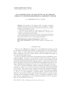 ON CONSTRUCTION OF SIGNATURE OF QUADRATIC FORMS ON INFINITE-DIMENSIONAL ABSTRACT SPACES