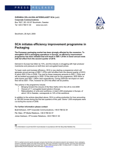 SCA initiates efficiency improvement programme in Packaging