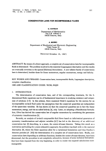 INCOMPRESSIBLE CONSERVATION LAWS FOR FLUIDS Department